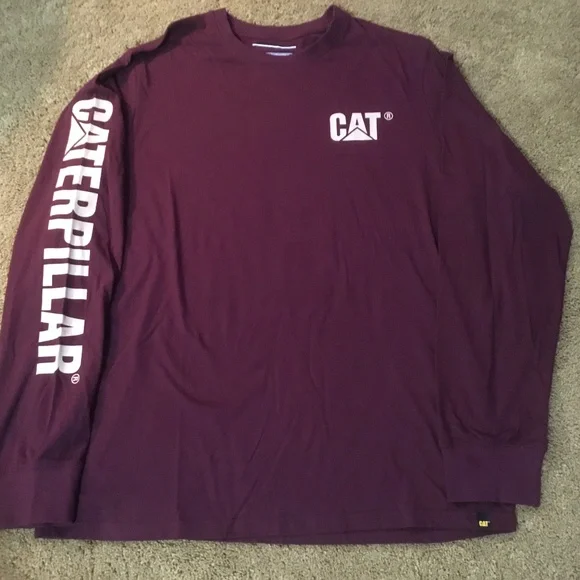 NEW! Caterpillar Long Sleeve T -Shirt Burgundy (Large) - Picture 2 of 4